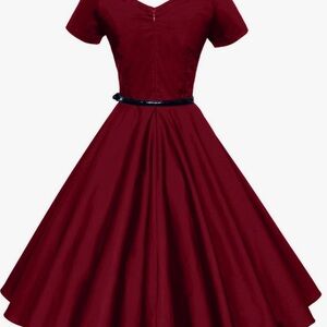 Vintage Style Dress - Wine Red